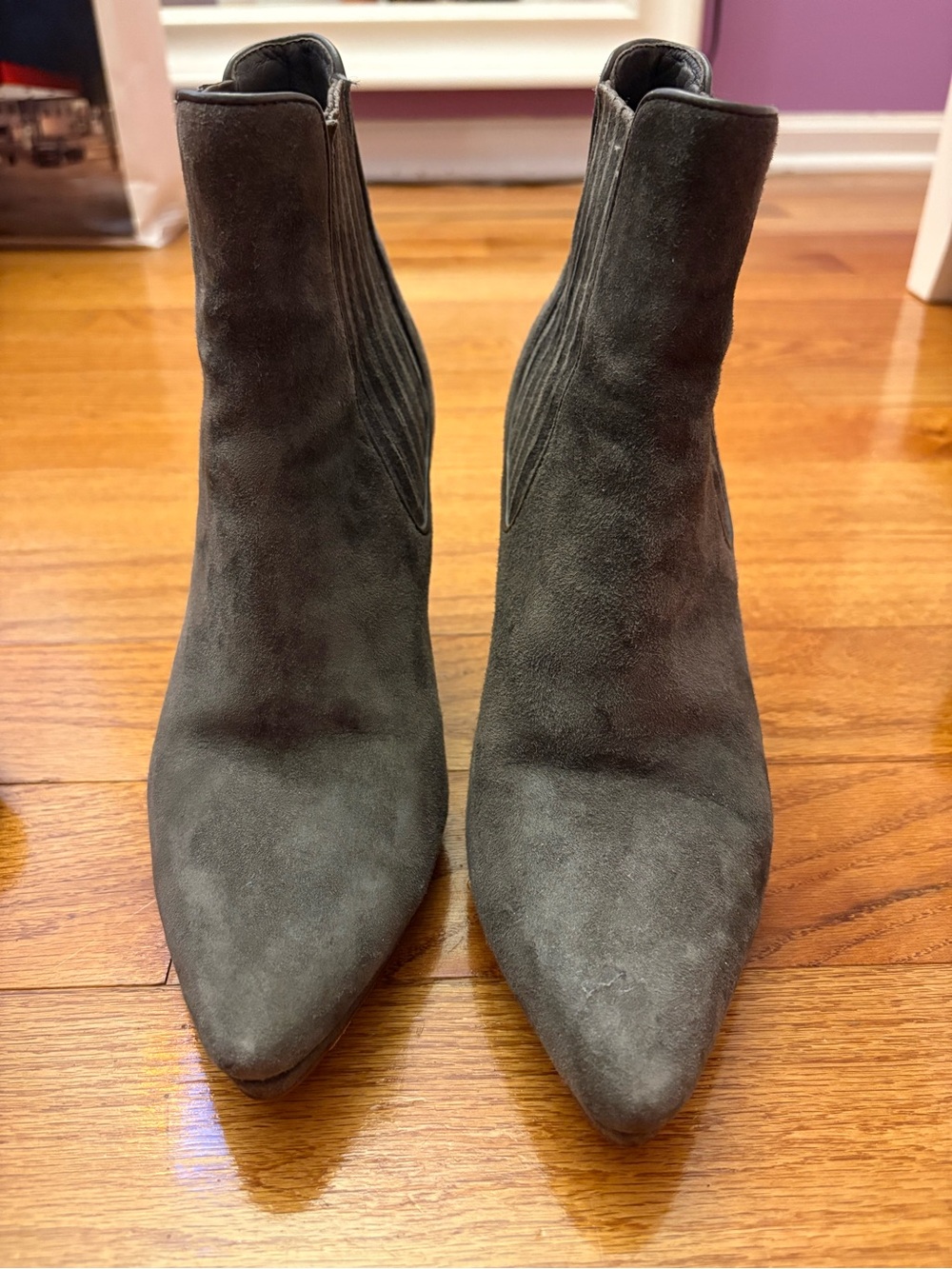 Cole Hann Women's Pointed Toe Suede Ankle Boots - Gray
